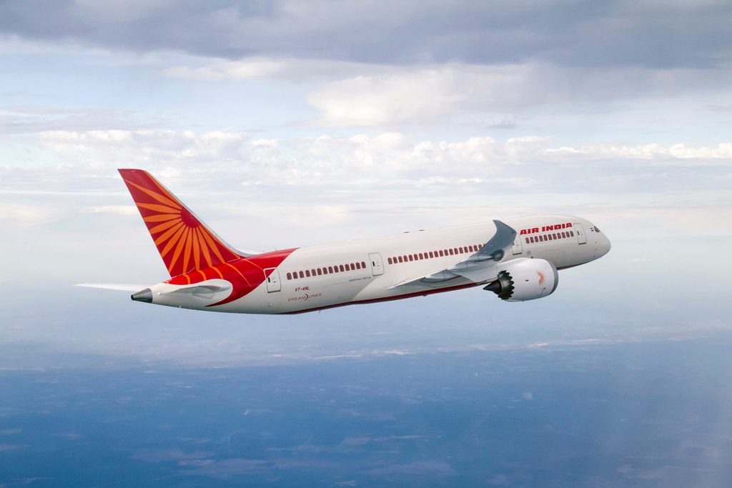 An Air India plane in flight.
