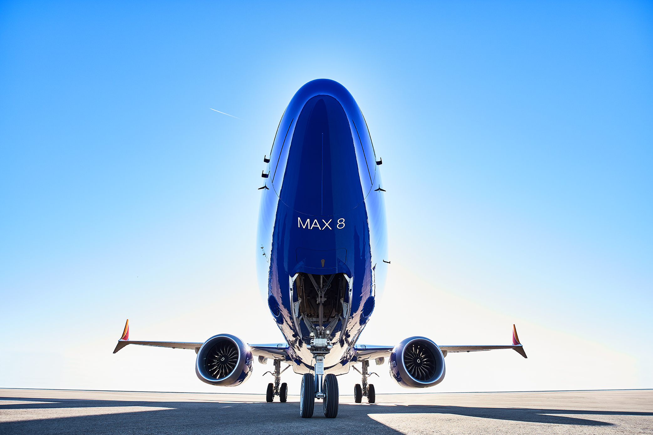 Under the cockpit of a Southwest 787 Max