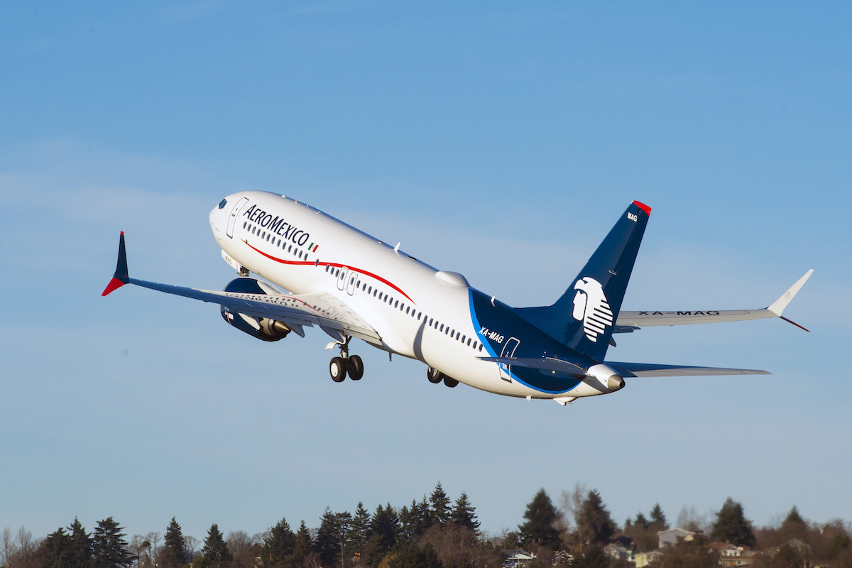 An Aeromexico Boeing 737 Max takes off.