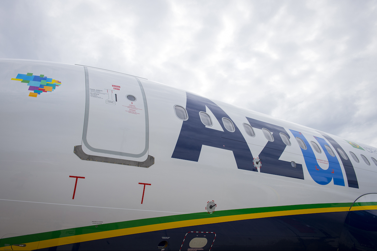 A close-up of a an Azul Airbus A320neo