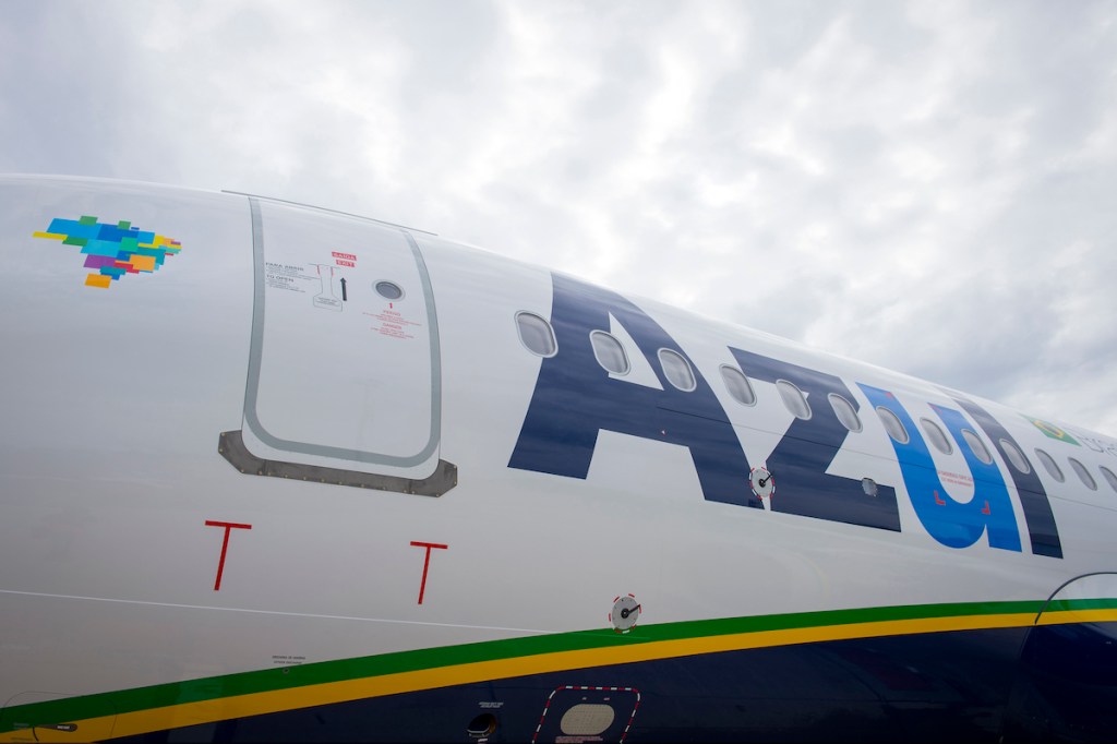 A close-up of a an Azul Airbus A320neo