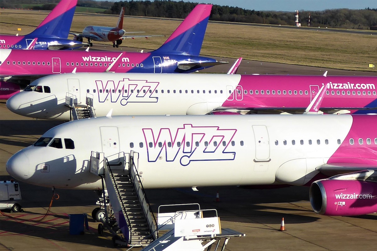 Wizz Air planes at London Luton airport
