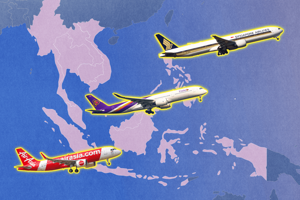 A graphic showing planes from three Asian airlines
