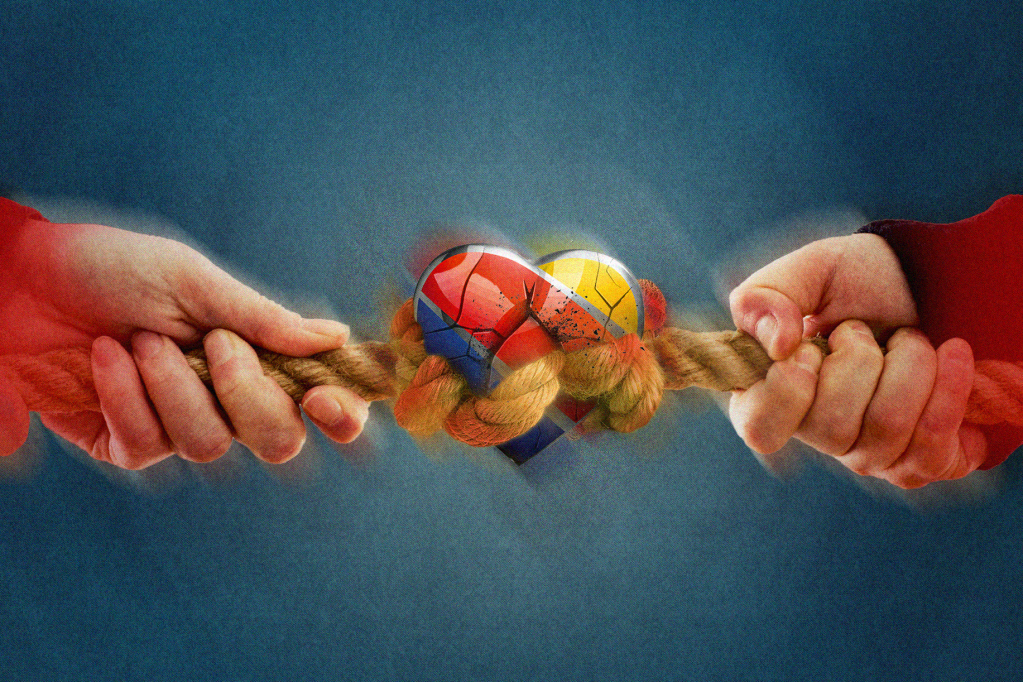 A graphic showing the Southwest logo within a tug-of-war