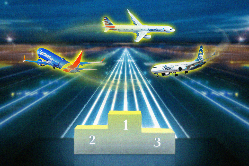 An illustration showing three planes and a podium.