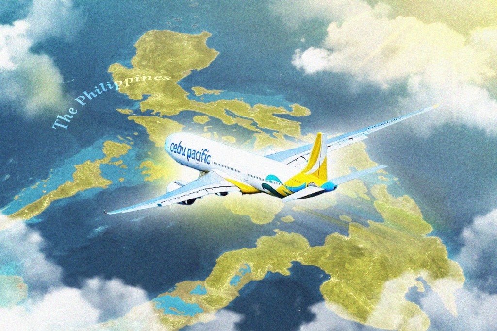A Cebu Pacific plane flying over the Philippines