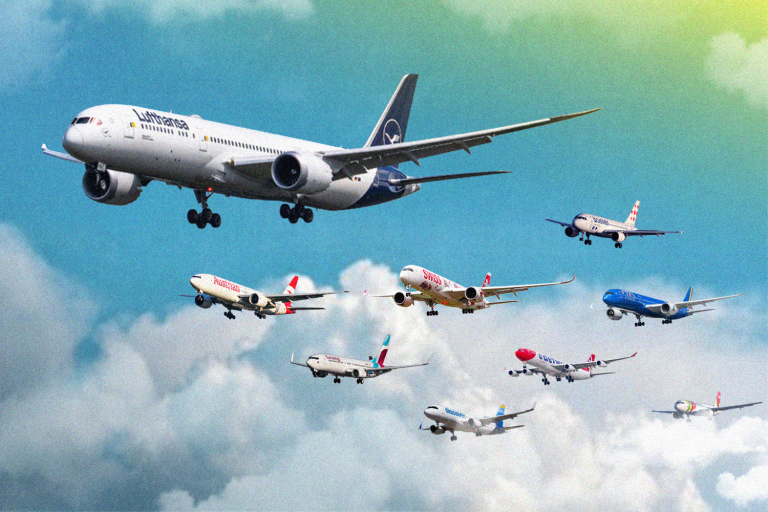 An illustration showing Lufthansa Group aircraft.